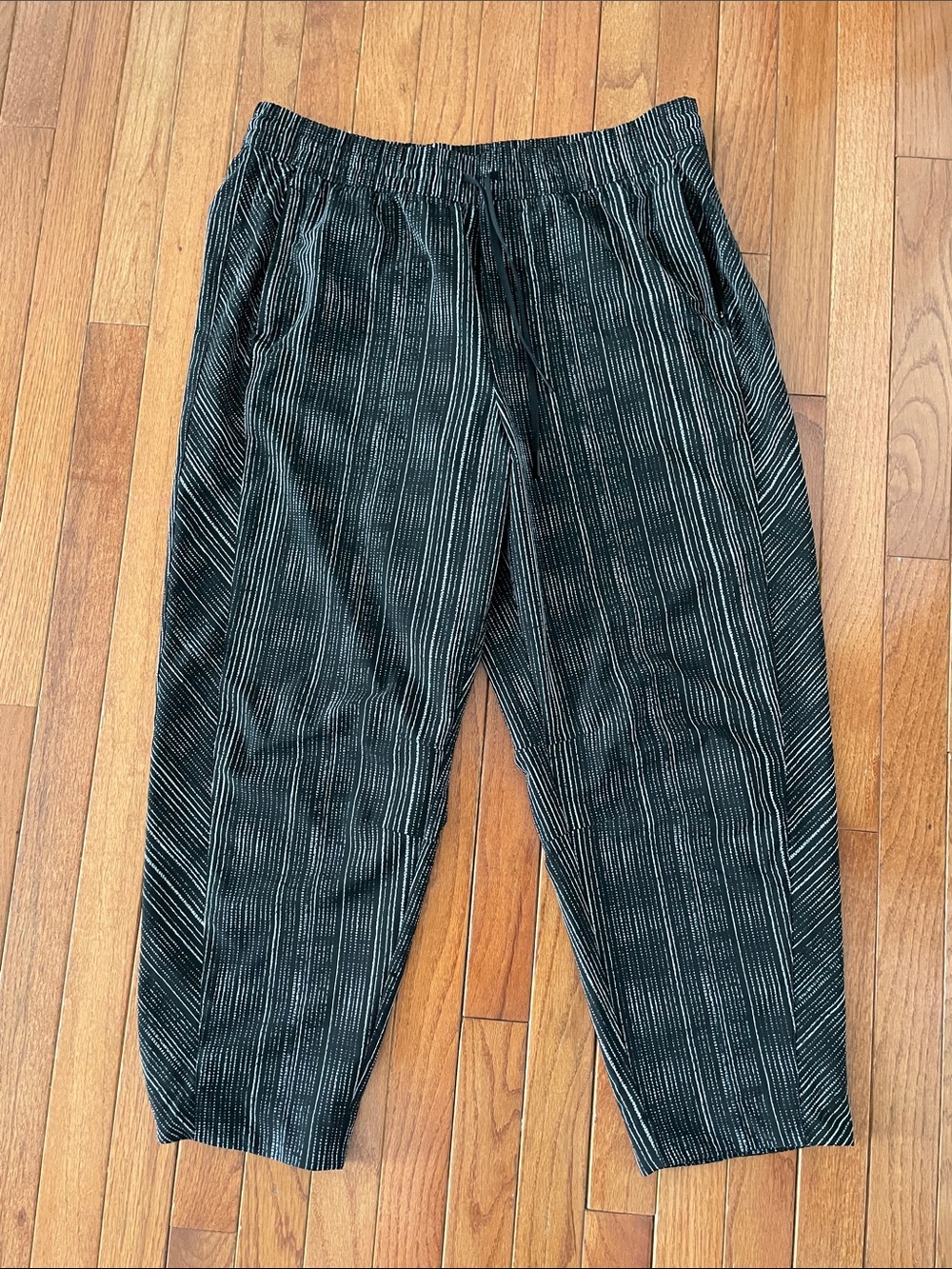 Athleta Black and White Striped Pull-On Barrel-leg Pants